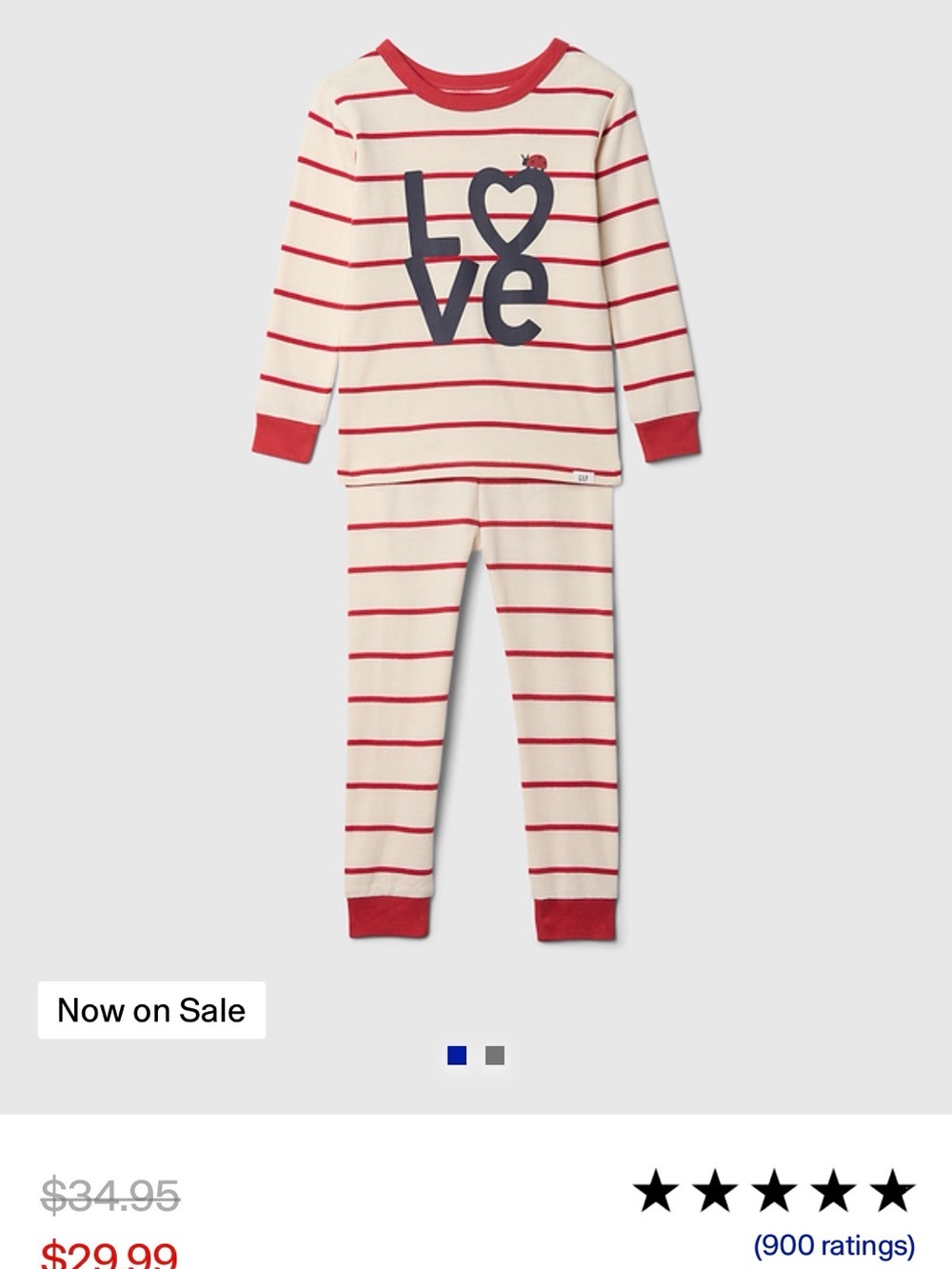 GAP Cream and Red Striped 'LOVE' Pajama Set